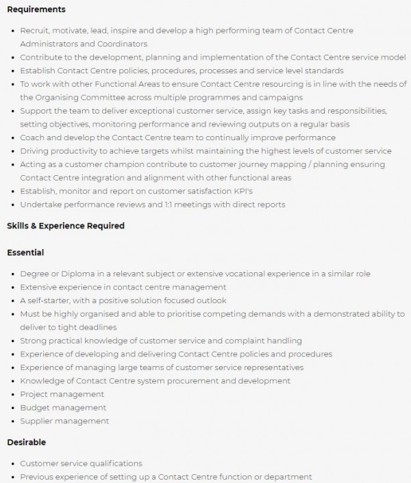 Birmingham 2022, Contact Centre Manage