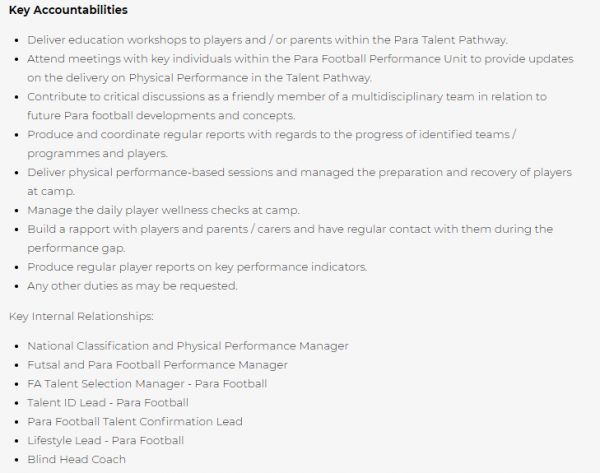 Consultant Physical Performance Lead - Para Talent Pathway