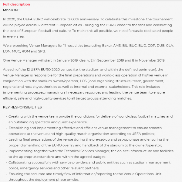 EURO 2020 VENUE MANAGER