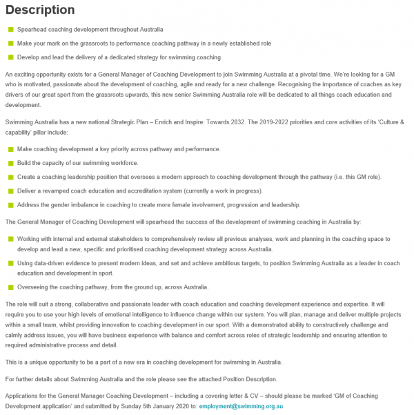 General Manager - Coaching Development