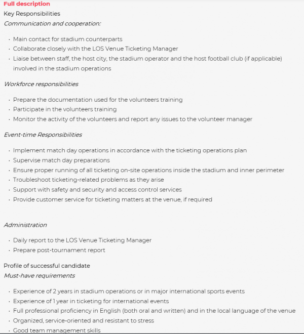 Stadium Ticketing Coordinator