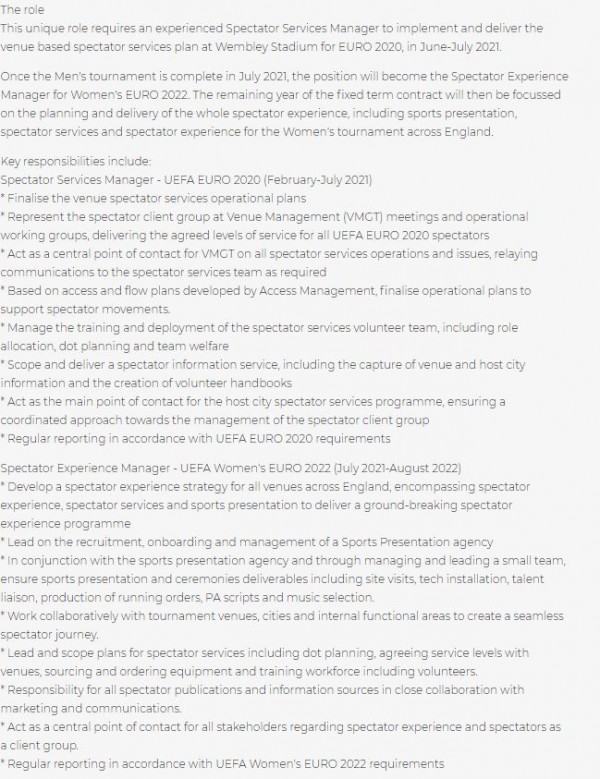 The FA_UEFA EURO 2020 Spectator Services Manager and UEFA Women