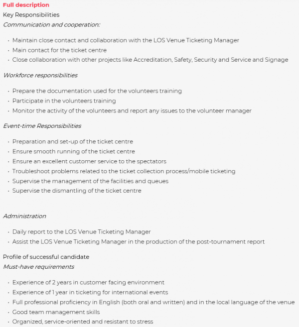 Ticket Centre Coordinator